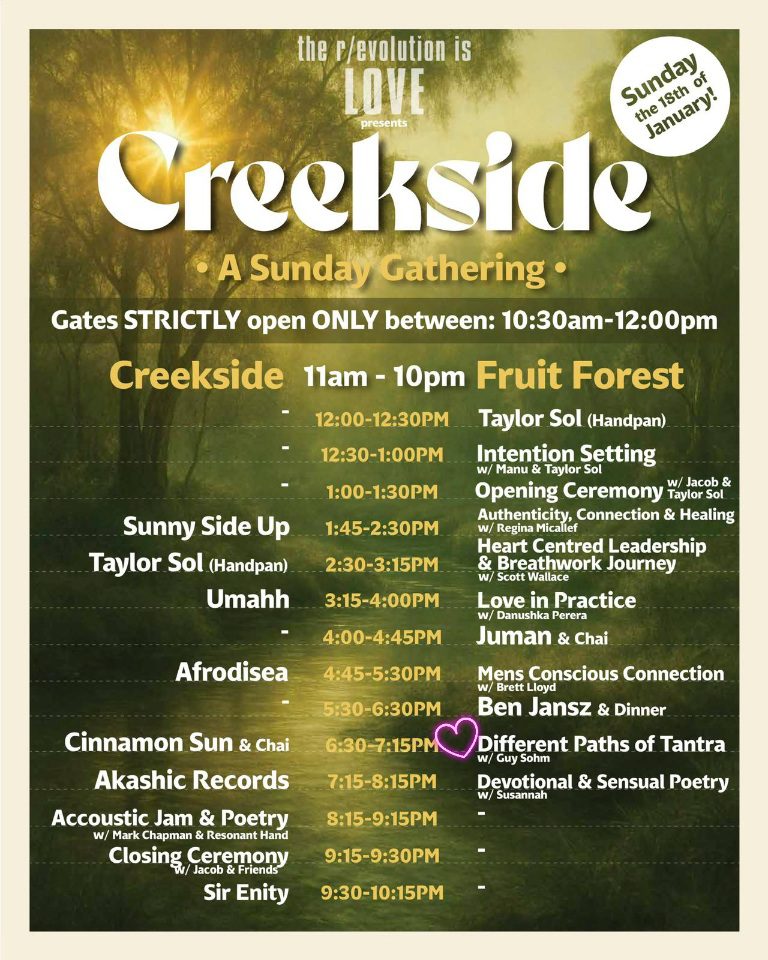 Creekside 18th Jan revolution is love gathering time table